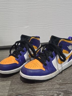 Kids Purple & Orange High-Top Sneakers with White Accents